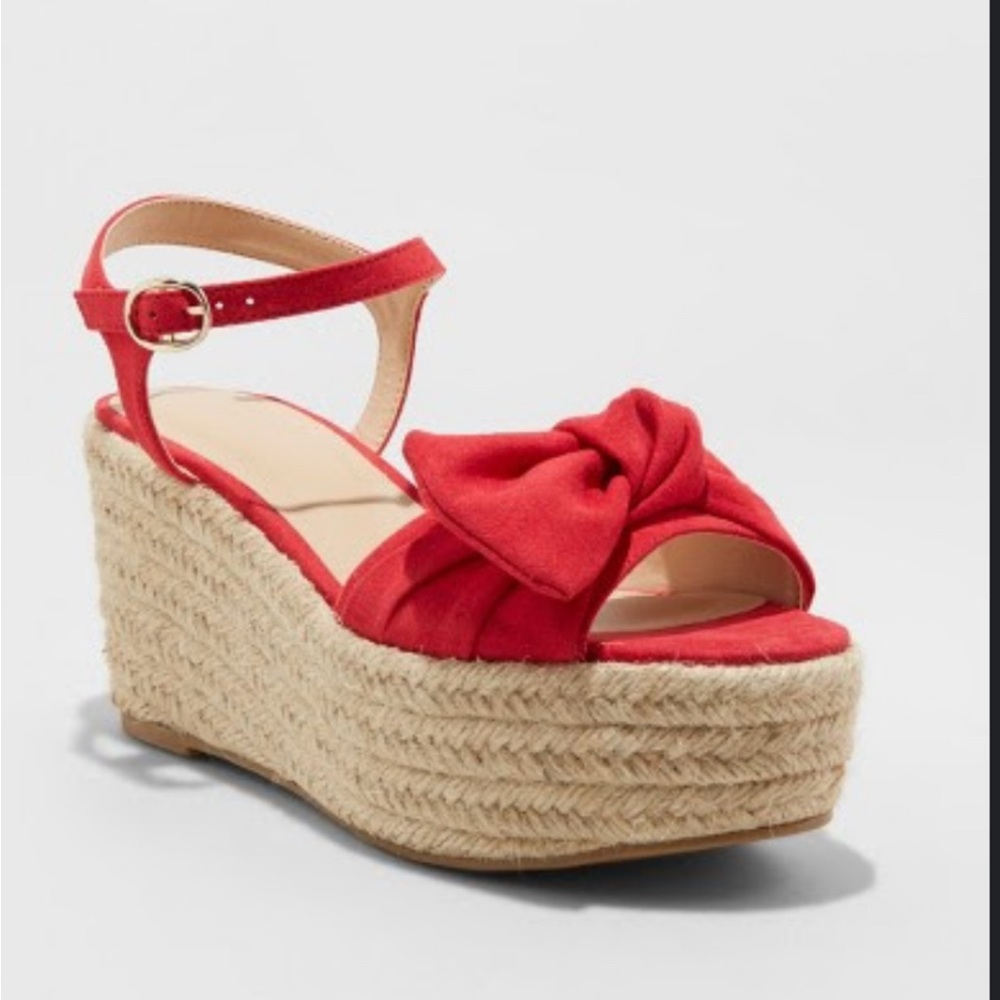 A New Day Bow Red Espadrille Wedges Heels Size 5